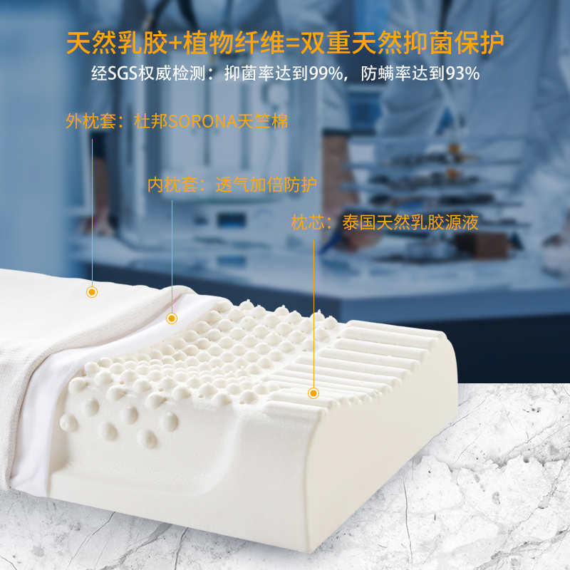 睡眠博士泰国天然乳胶枕释压按摩型 60*40*8/10cm 白色