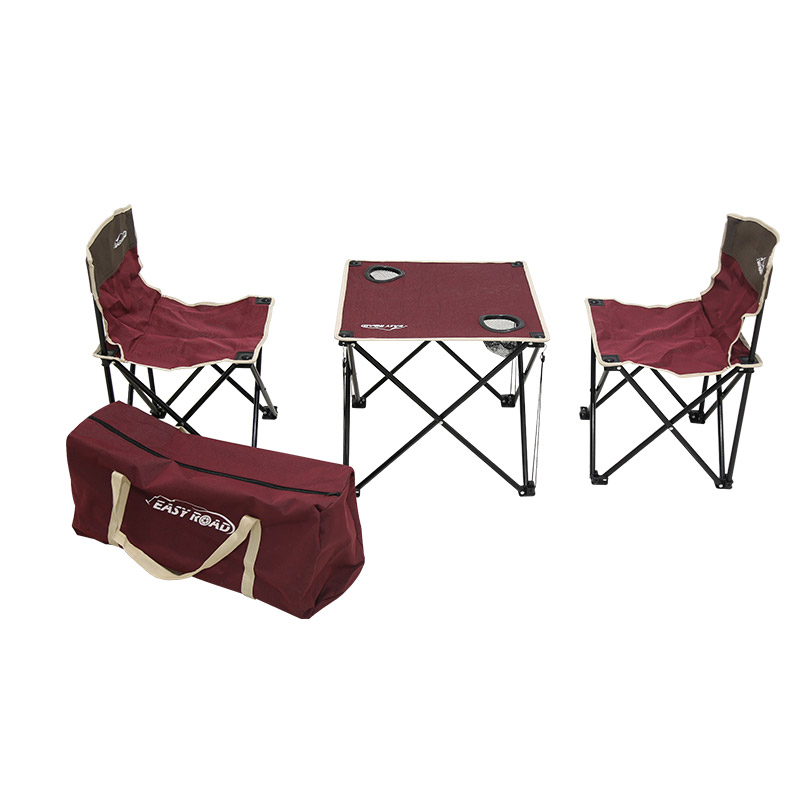 易路达双色折叠桌椅3件套YLD-TZS02 酒红色拼咖啡色