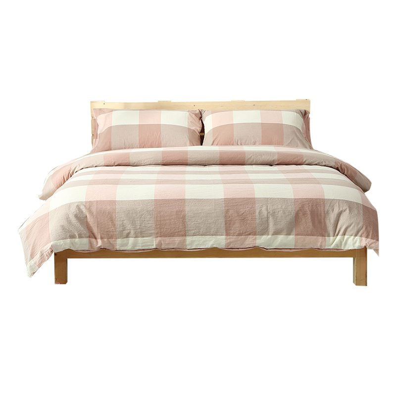 三极 TP2980  日式纯棉水洗棉格子三件套 1.2M 床单款 粉大格