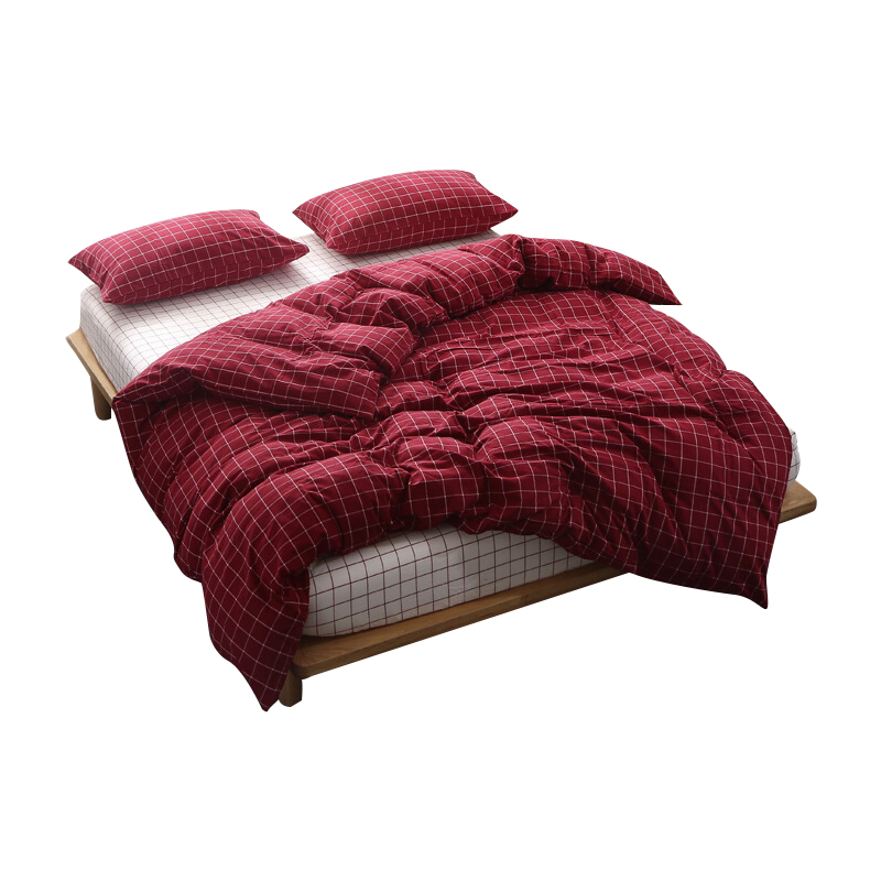 三极 TP2980  日式纯棉水洗棉格子四件套 1.5/1.8M 床单款 盛夏格