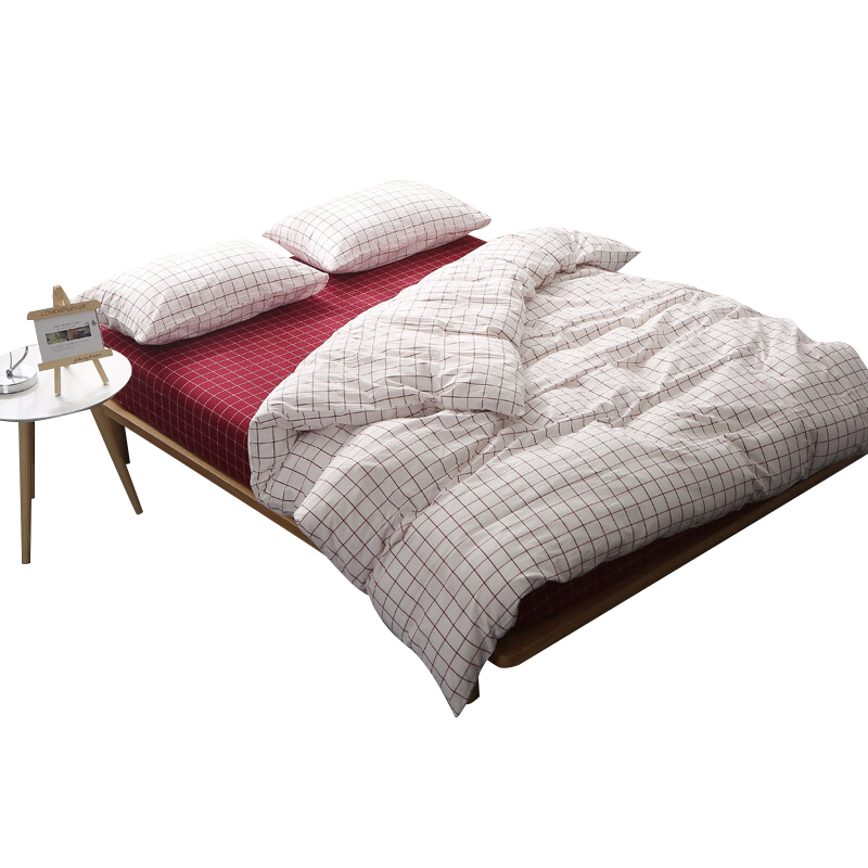 三极 TP2980  日式纯棉水洗棉格子四件套   1.8M 床笠款 初春格