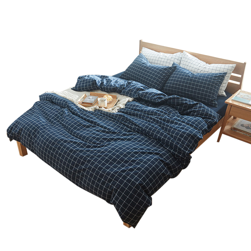 三极 TP2980  日式纯棉水洗棉格子四件套   1.8M 床笠款 暖冬格