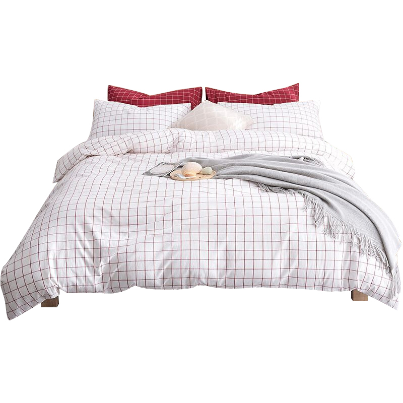 三极 TP2980  日式纯棉水洗棉格子四件套   1.8M加大 床单款 初春格