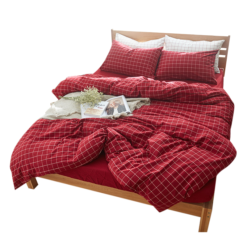 三极 TP2980  日式纯棉水洗棉格子四件套   1.8M加大 床单款 盛夏格