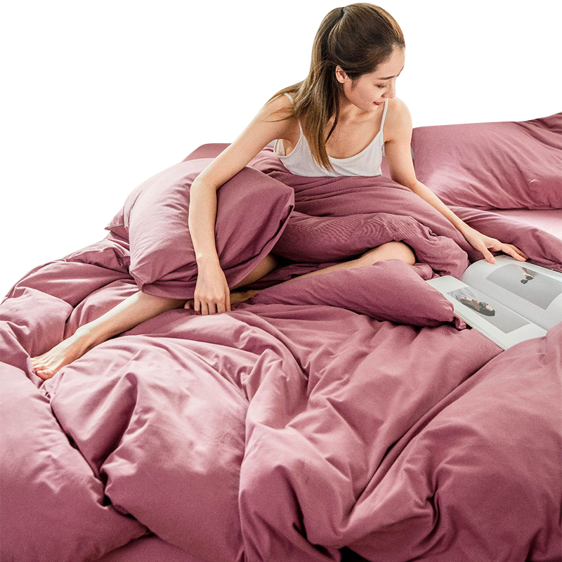 三极 TP2982  天竺棉日式纯色三件套 1.2m床笠款 豆沙色