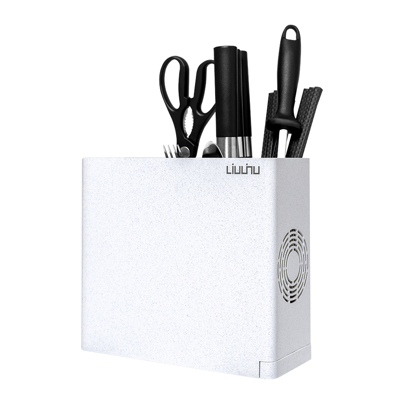 六竖家用带自动巡航紫外线杀菌消毒/烘干/收纳一体刀筷架 麦饭石纹