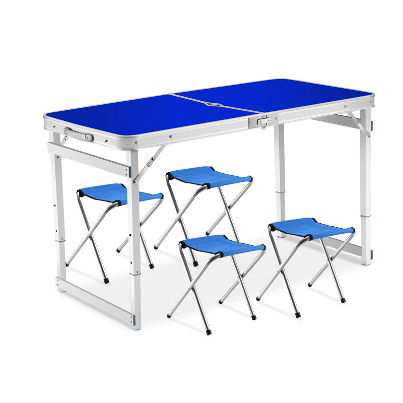 三极 TP5523  便携式户外桌椅  桌120*60*53/62/70cm  椅29*30*35cm（4椅) 蓝色