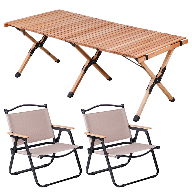 三极 TP8872   户外露营便携桌椅 一桌两椅 黑钢管中号椅子  卡其色