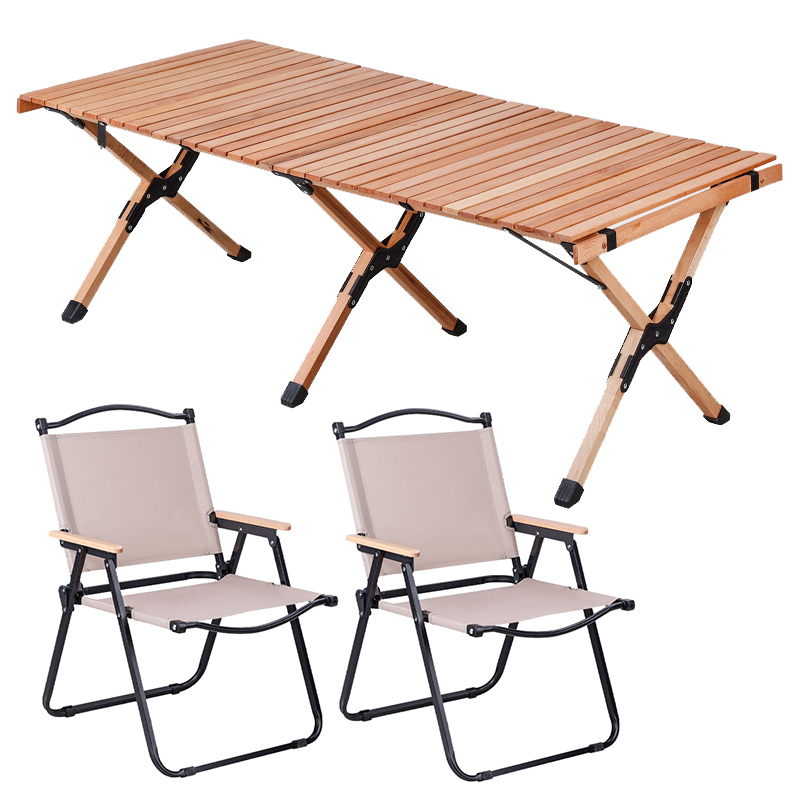 三极 TP8872   户外露营便携桌椅 一桌两椅 黑钢管大号椅子  卡其色