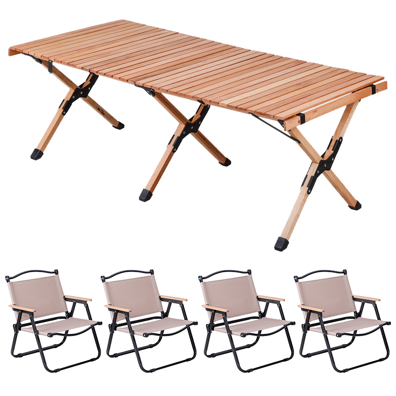 三极 TP8872   户外露营便携桌椅  一桌四椅 黑钢管中号椅子  卡其色