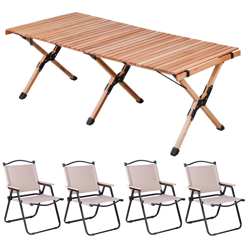 三极 TP8872   户外露营便携桌椅  一桌四椅 黑钢管大号椅子  卡其色