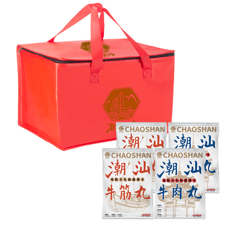 潮汕牛肉丸+牛筋丸（各1斤、共2斤4袋）礼袋版 随机