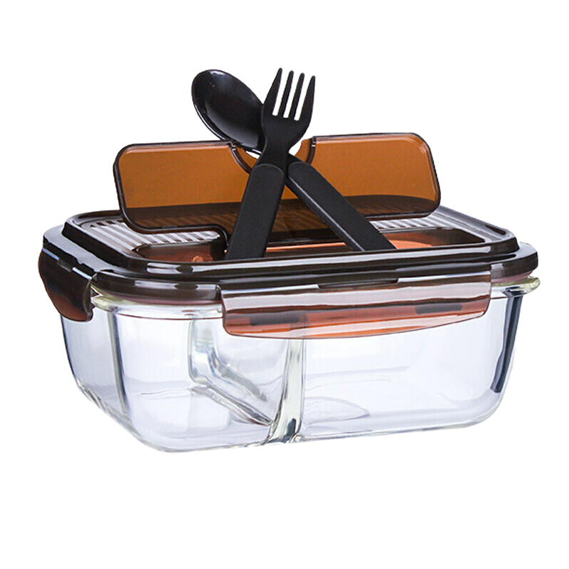 乐扣乐扣（LOCK&LOCK)2分隔玻璃保鲜盒（带勺叉）LLG447CLB（1,020ml（2分隔）） 无色