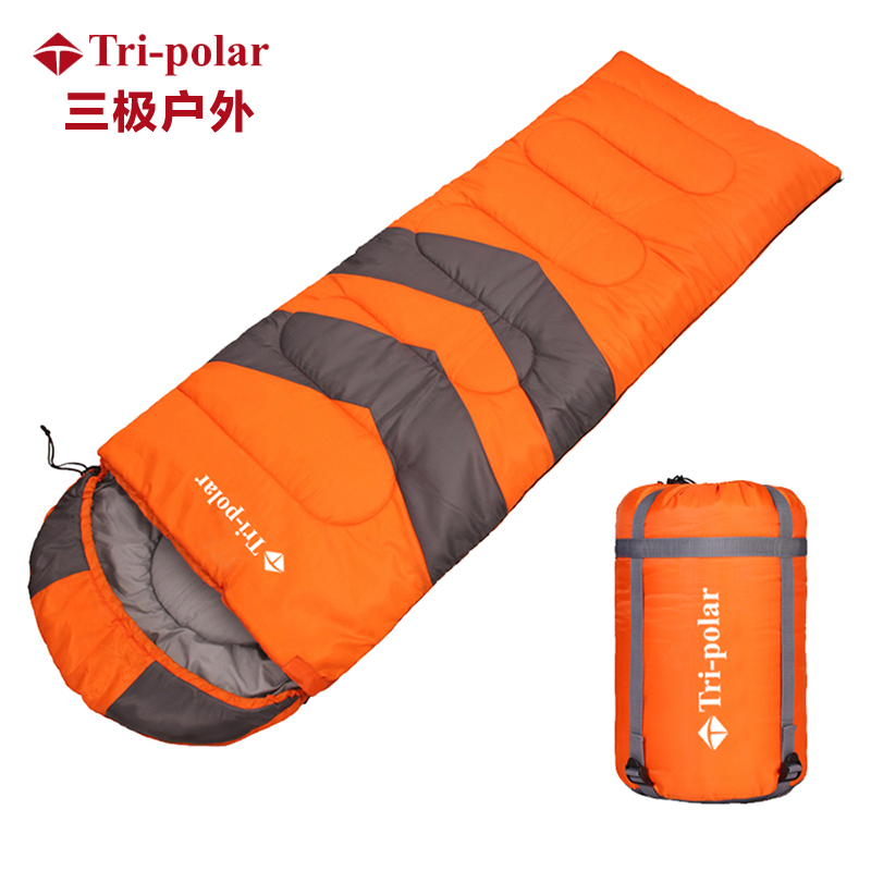 三极 TP2918 户外露营睡袋&nbsp; 210*75cm&nbsp; 充棉重量1.5KG&nbsp; 总重量 1.66kg 单位：个 橘灰拼