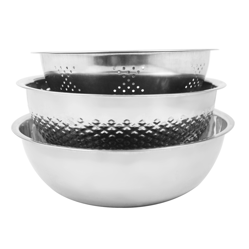 易铂yispot康斯米筛三件套不锈钢无磁多用盆洗米筛面盆果蔬盆淘米盆三件套礼品YP-8049 24cm+26cm+28cm加厚款 不锈钢色