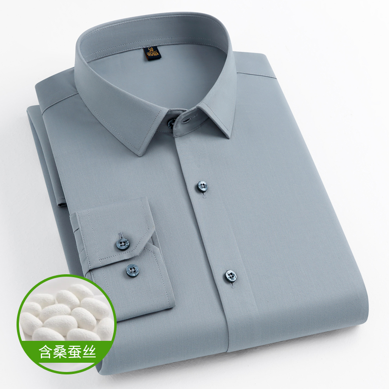 丰讯含桑蚕丝男士春秋长袖衬衫YTMPS2307（单位：件） 灰绿 190