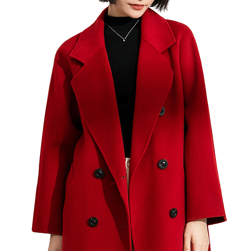 丰讯纯羊毛女士双面绒中长款毛呢大衣YTMDG22109（单位：件） 法国红 XS