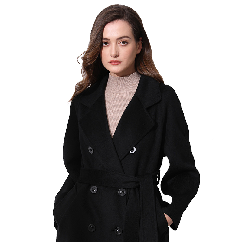 丰讯纯羊毛女士双面绒中长款毛呢大衣YTMDG22109（单位：件） 黑色 M