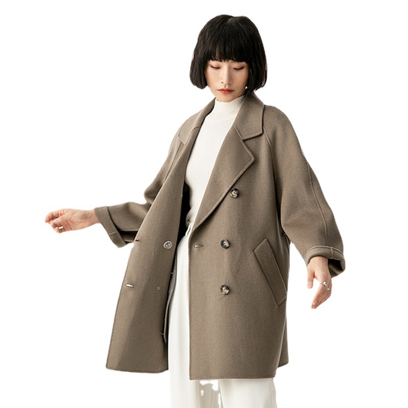 丰讯纯羊毛女士双面绒中长款毛呢大衣YTMDG22109（单位：件） 亚麻色 M