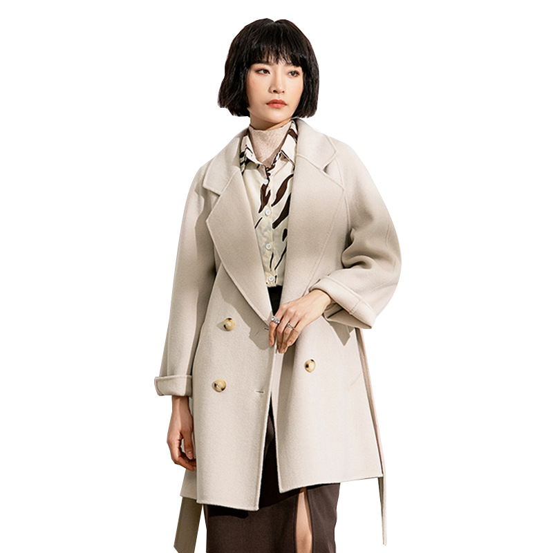 丰讯纯羊毛女士双面绒中长款毛呢大衣YTMDG22109（单位：件） 皎洁白 M