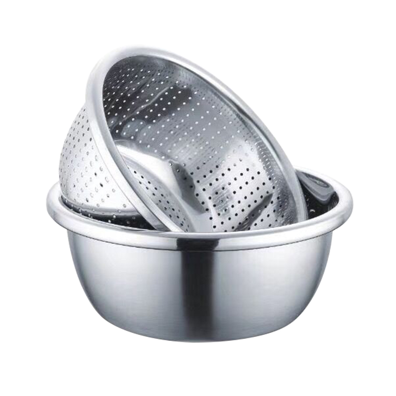 易铂YISPOT不锈钢西米铂两件套加厚加深套装水果淘米盆两件套YP-8045 26cm米筛+26cm 两件套（26cm盆+26cm米筛） 不锈钢色