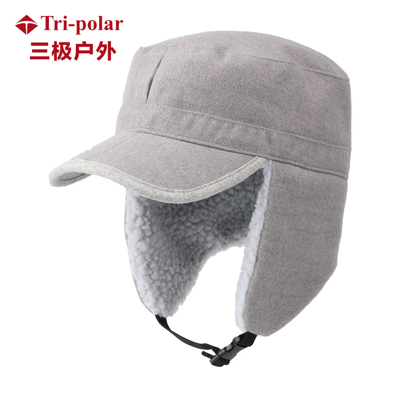 三极 TP6381 可折叠加厚保暖羊羔绒帽子   58cm 浅灰色