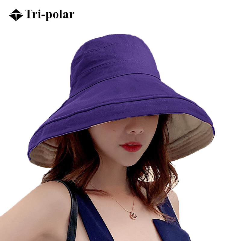 三极 TP6379   双面拼色大沿渔夫帽     头围54-58cm 紫色