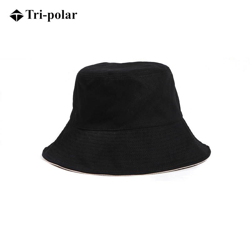 三极 TP6380   双面拼色大沿渔夫帽     头围56-58cm 黑色