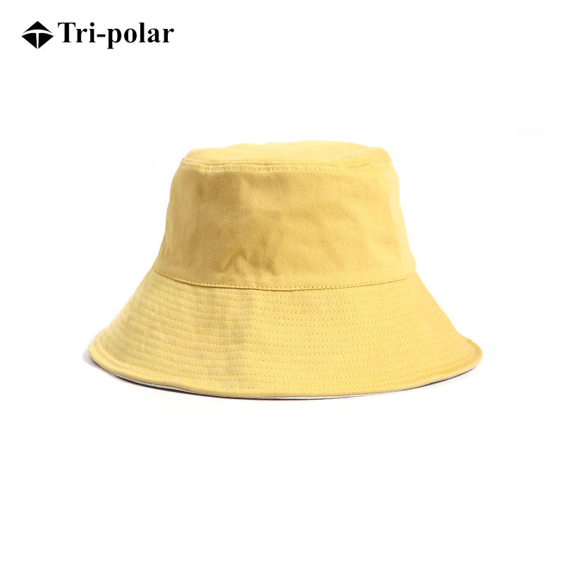 三极 TP6380   双面拼色大沿渔夫帽     头围56-58cm 黄色