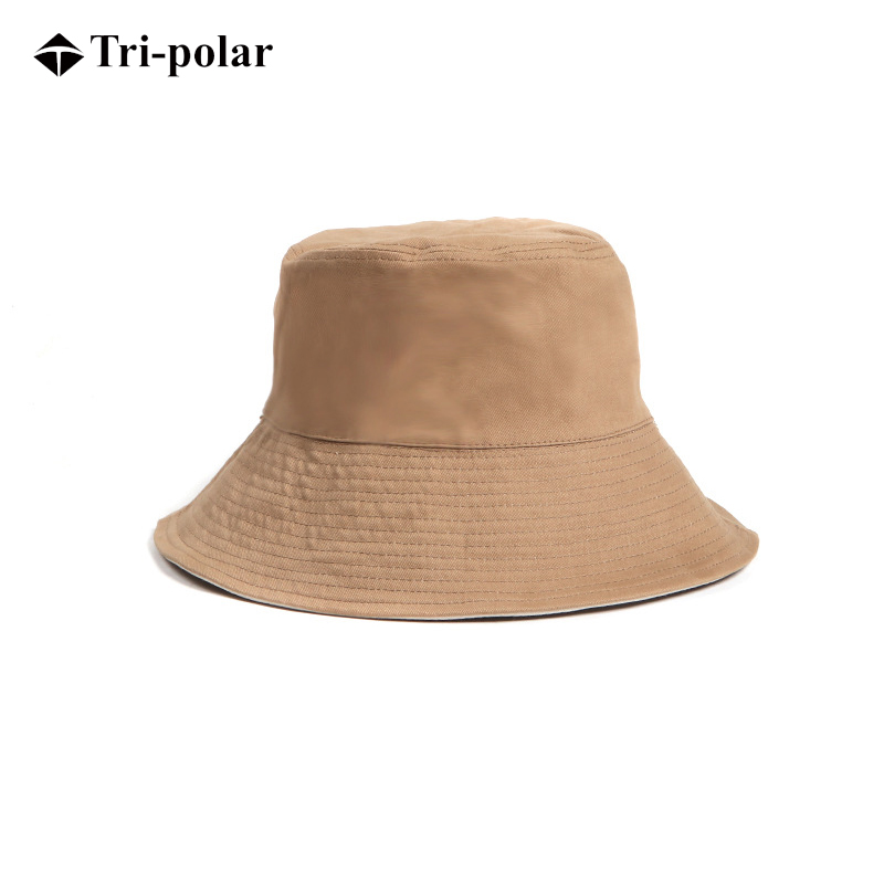 三极 TP6380   双面拼色大沿渔夫帽     头围56-58cm 卡其色