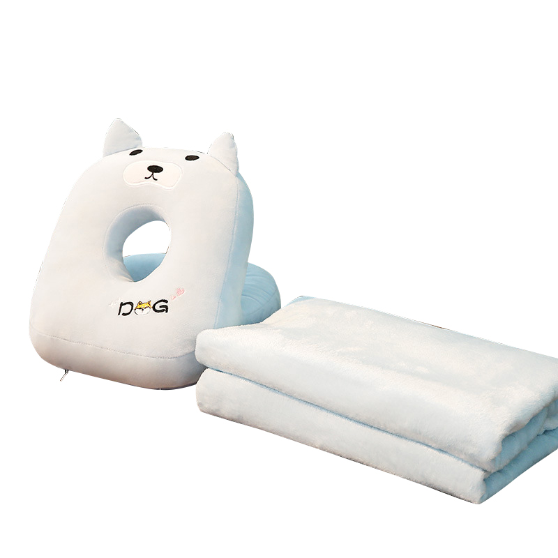 三极 TP1271  办公室午休枕趴睡枕头   25*30cm 蓝狗狗+法兰绒毯100*150cm