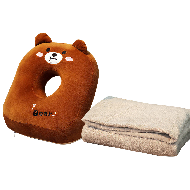 三极 TP1271  办公室午休枕趴睡枕头   25*30cm 棕熊+法兰绒毯100*150cm