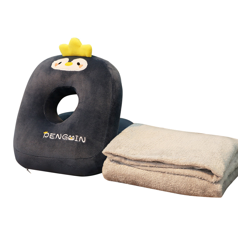 三极 TP1271  办公室午休枕趴睡枕头   25*30cm 企鹅+法兰绒毯100*150cm