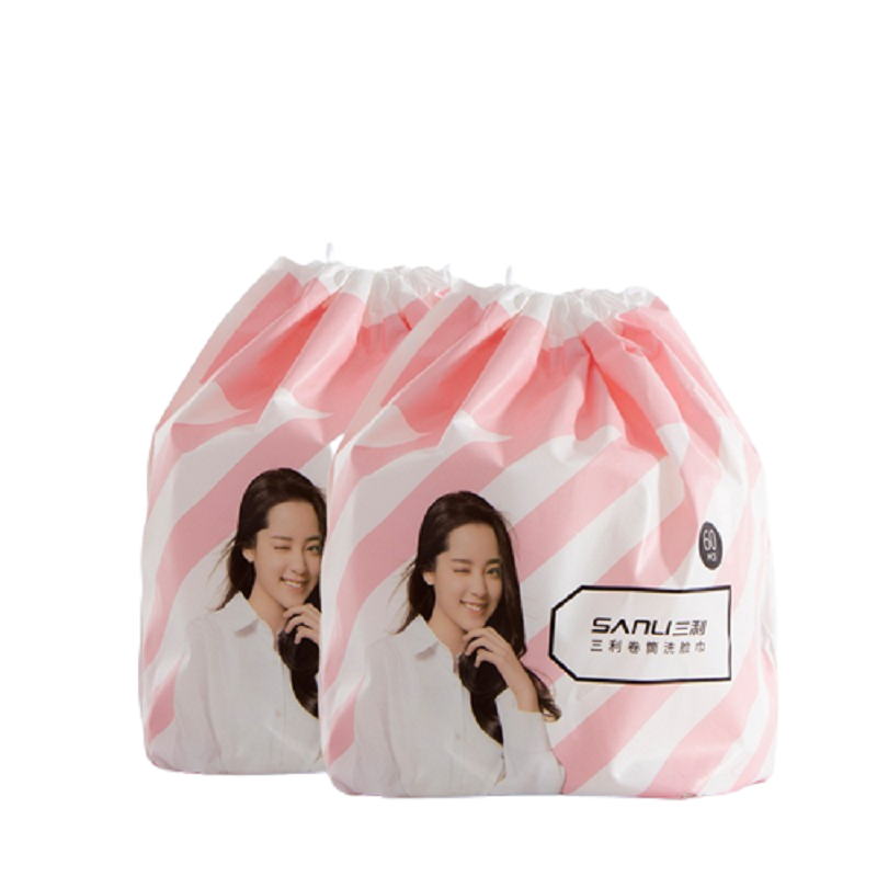 三利 棉柔巾SLMRJ38 一次性洗脸巾干湿两用 卷筒式棉柔巾2卷装 本白色两卷