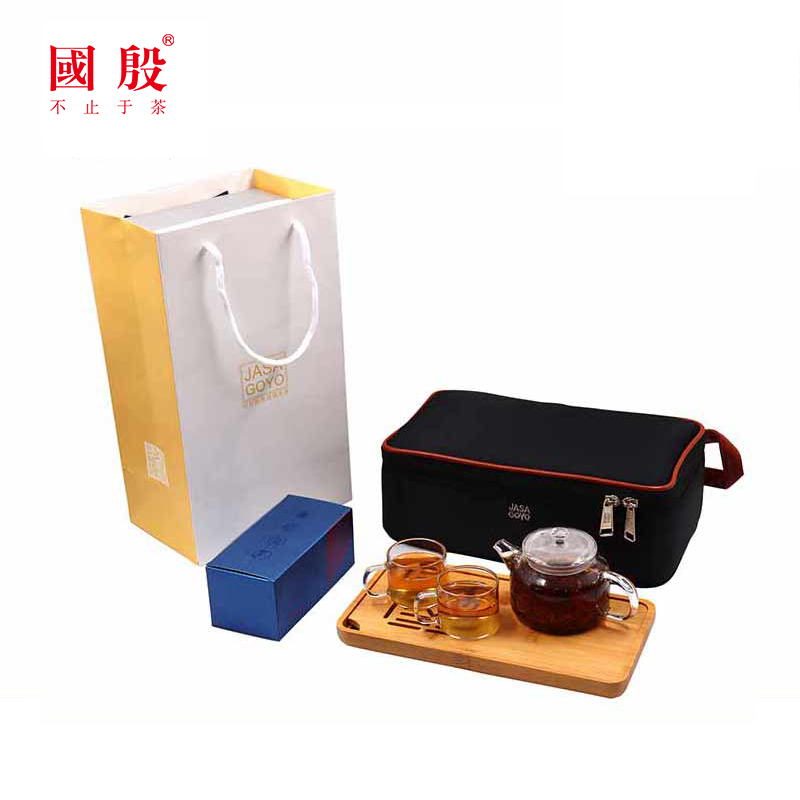 国殷 简尚|臻途旅行茶具 茶盘&times;1、茶壶&times;1、茶杯&times;2、旅行包&times;1 茶叶：100克/1盒（金花茯砖茶） 蓝色