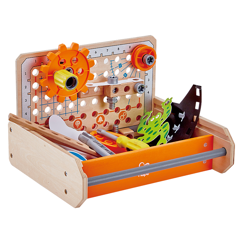 Hape科学实验台 steam玩具物理发明家工作盒科学认知手工早教玩具3-6岁男女小孩 E3029科学物理试验箱 橙色