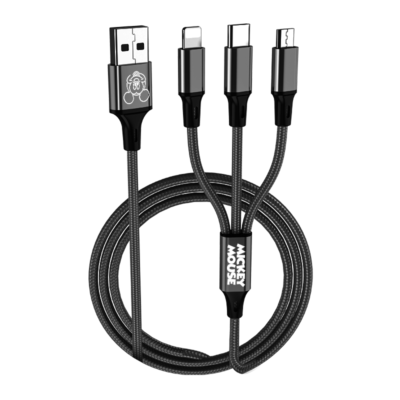 迪士尼/Disney一拖三数据线快充LF28适用华为苹果oppo小米vivo 黑色