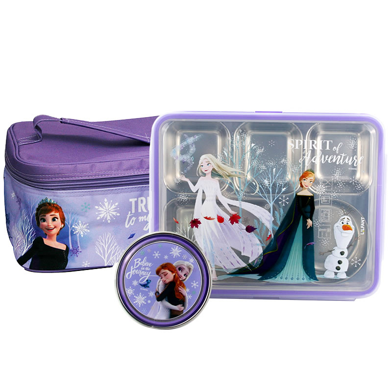 LILFANT利房冰雪奇缘2不锈钢带碗五格餐盘手提包套装FZⅡ8007 紫色