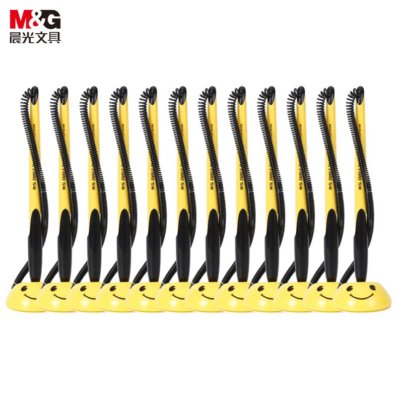 晨光(M&G)文具0.5mm黑色台笔 可黏贴微笑中性笔 子弹头签字笔 24支/盒AGP16103 黄色