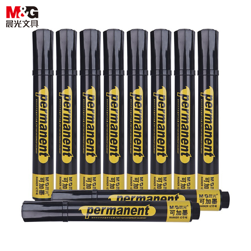 晨光(M&G)文具黑色可加墨单头记号笔 大容量防水大头笔 快干油性马克笔 10支/盒APM26302 黑色
