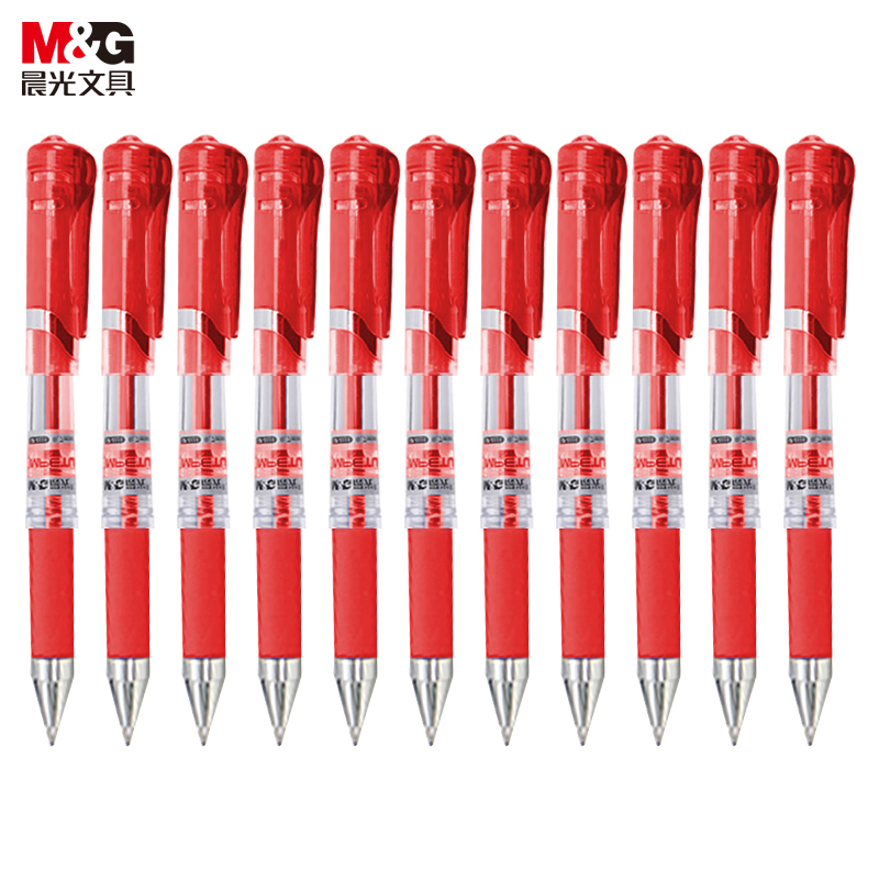 晨光(M&G)文具GP1008/0.5mm红色中性笔 经典按动子弹头签字笔 办公水笔 12支 盒 红色