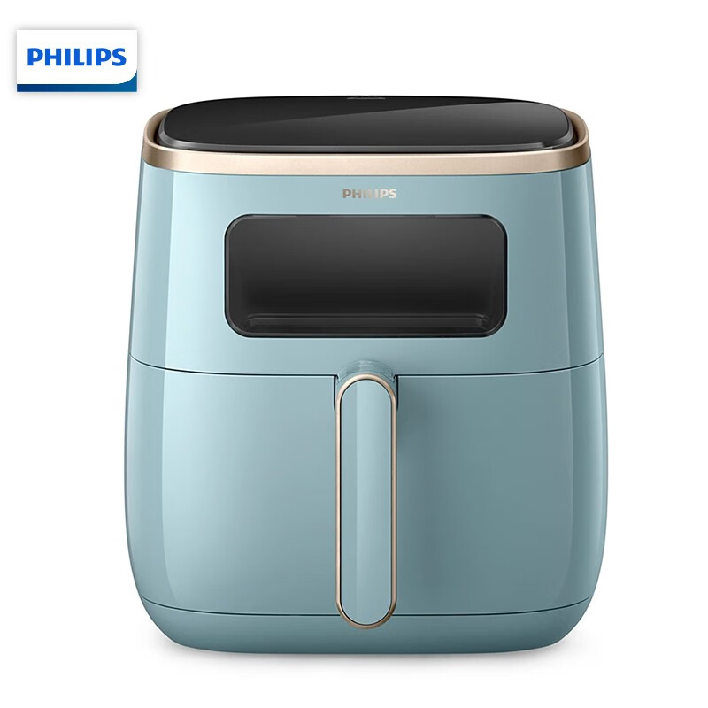 飞利浦（PHILIPS）海星空气炸锅家用可视化无需翻面5.6升大容量多功能全自动炸锅双层锅体易清洗 HD9257/70（单位：台） 蓝色
