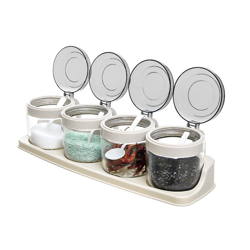 禧天龙H-8041玻璃调味盒4只装带置物架（单位：组） 灰色
