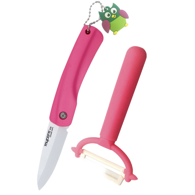 美瓷（mycera）宽柄陶瓷折叠刀水果刀套装TZDD01Y（单位：套） 粉色