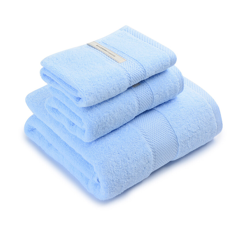 洁丽雅毛巾家纺 纯棉亲肤素色男女通用浴巾毛巾方巾三件套组合 浴巾*1毛巾*1方巾*1（单位：条） 兰色