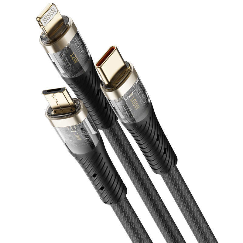 洛克（ROCK) G20一拖三透明快充数据线 L=150CM RCB0833（单位：条） 星夜黑