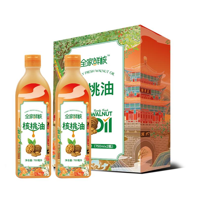 御福年全家鲜核核桃油双支礼盒750ml*2（纯正） 黄色