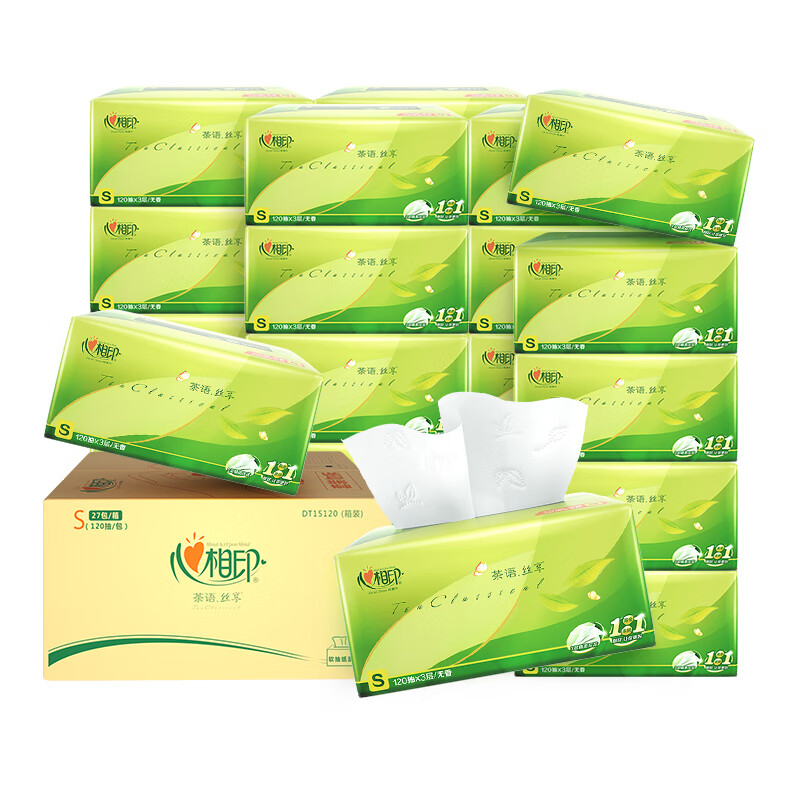 心相印（Mind Act Upon Mind）抽纸S码3层120抽27包DT15120-27E/箱 绿色