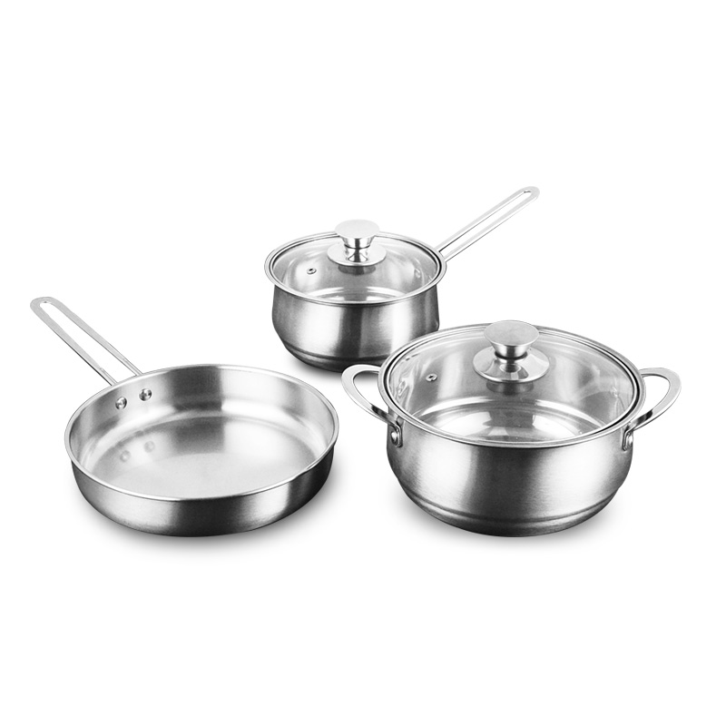 【yispot易铂】达沃斯三件套锅YP-8016奶锅+汤锅+煎锅 不锈钢色