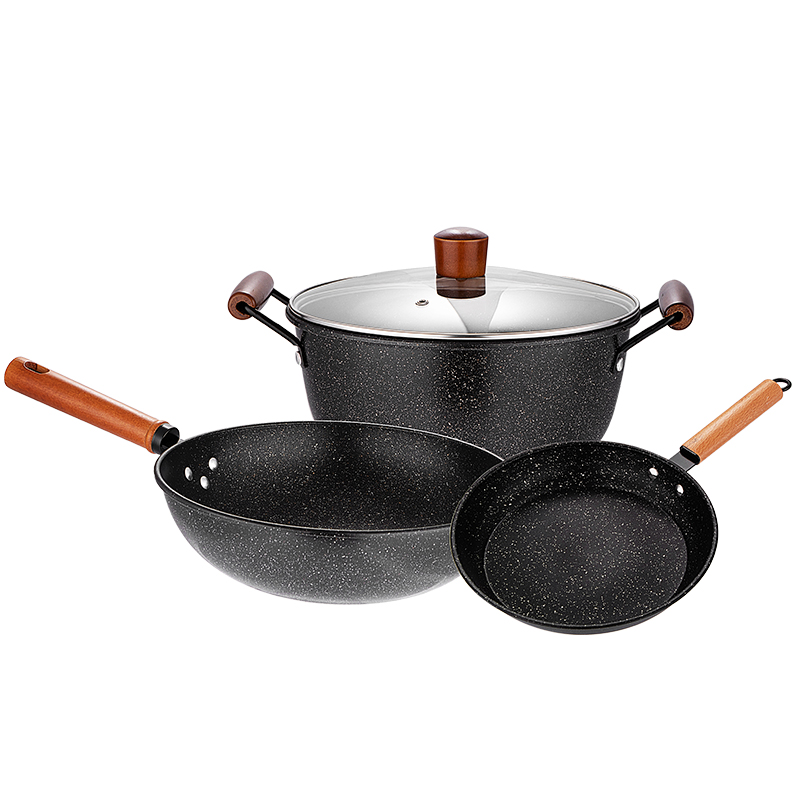 【yispot易铂】达诺麦饭石三件套锅YP-9043 黑色